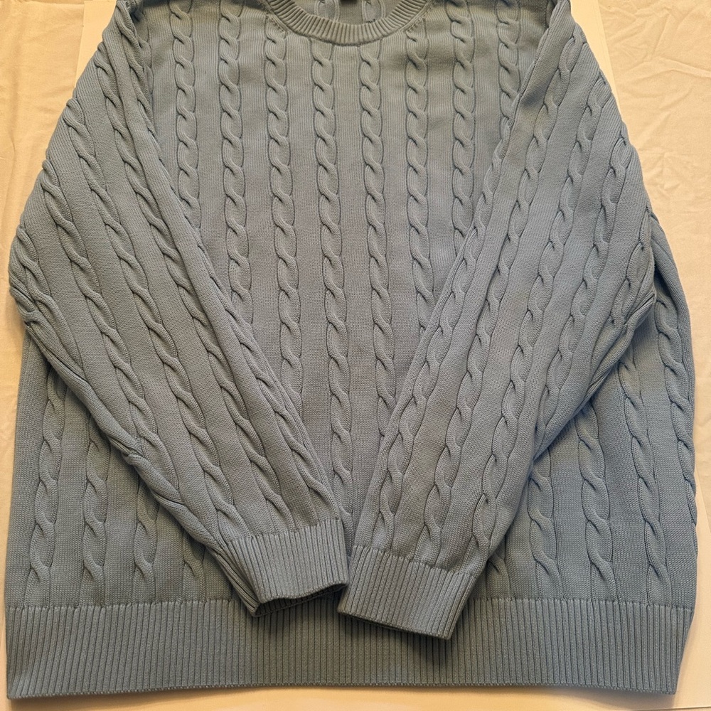Roundtree & Yorke Light Blue Cable Knit Crewneck Sweater
